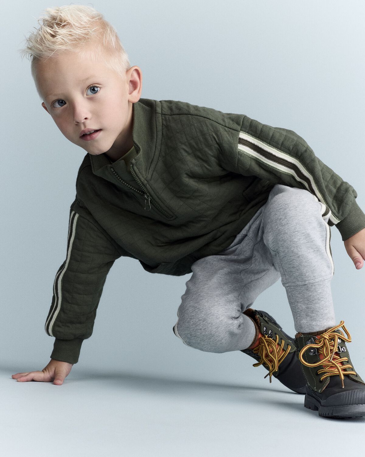 Toddler Boy Quarter-Zip Sweatshirt with Pockets - Olive - Image 3