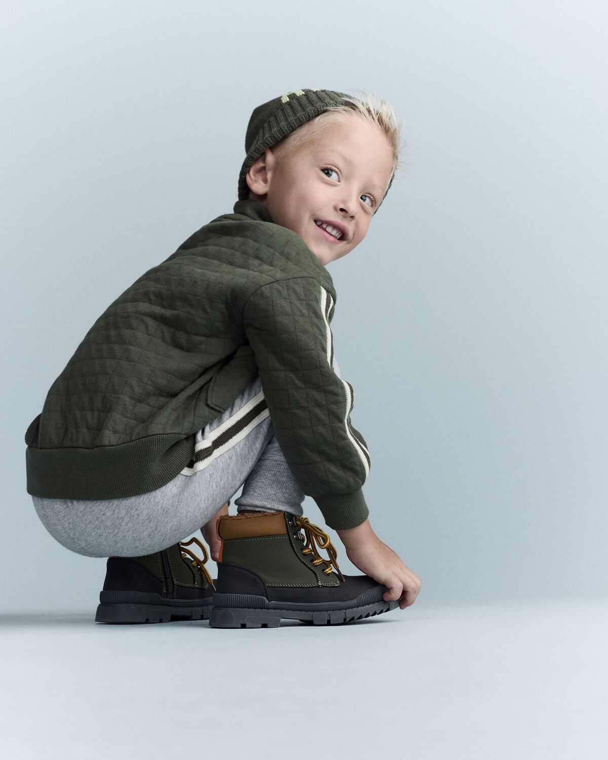 Toddler Boy Quarter-Zip Sweatshirt with Pockets - Olive - Image 5