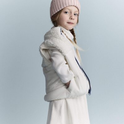 Toddler Sherpa Ski Puffer Vest - Cream