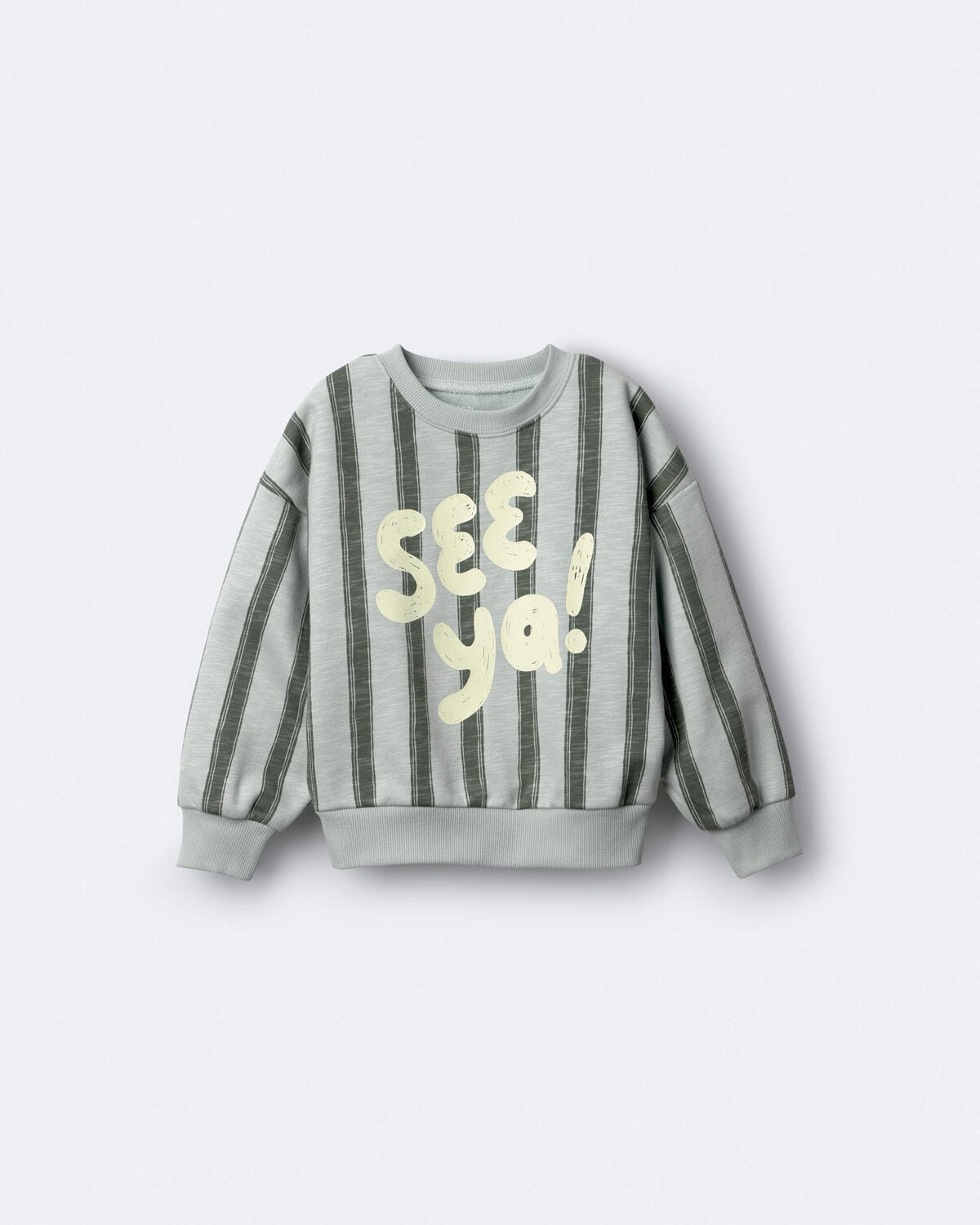 Toddler 'See Ya!' Striped Dolman-Sleeve Sweatshirt - Light Blue/Olive - Image 2
