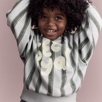 Toddler 'See Ya!' Striped Dolman-Sleeve Sweatshirt - Light Blue/Olive