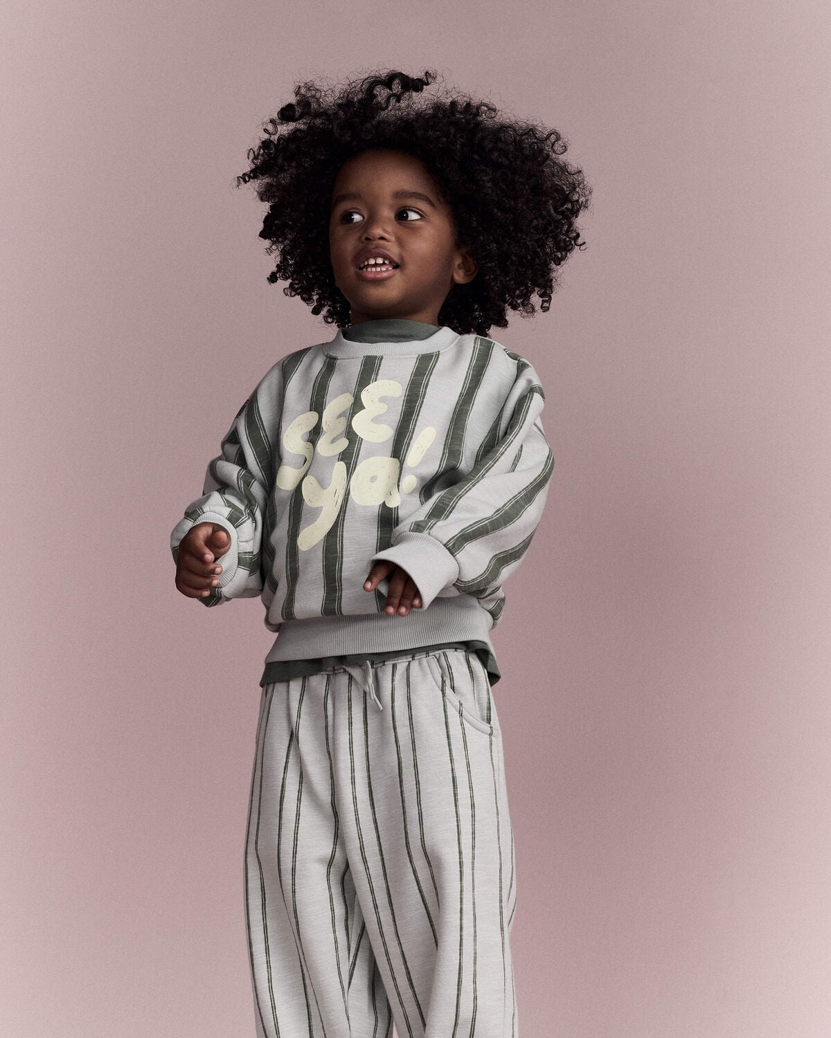Toddler 'See Ya!' Striped Dolman-Sleeve Sweatshirt - Light Blue/Olive - Image 3