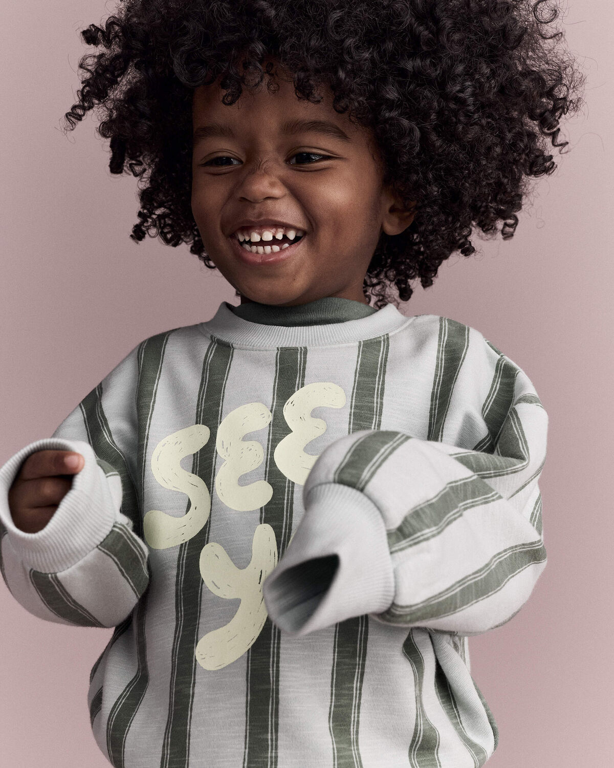 Toddler 'See Ya!' Striped Dolman-Sleeve Sweatshirt - Light Blue/Olive - Image 4