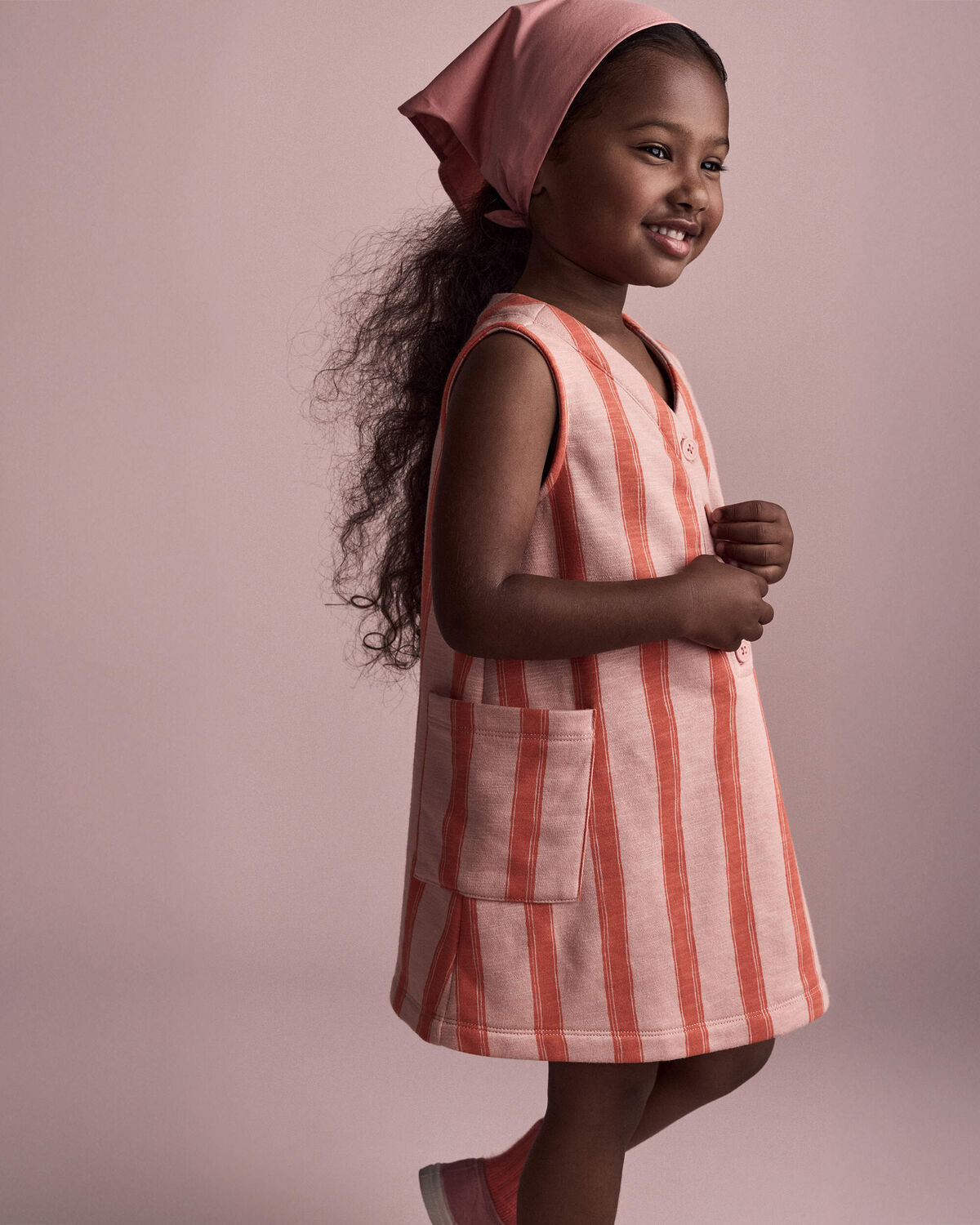 Toddler Girl Striped Pocket Dress - Orange
