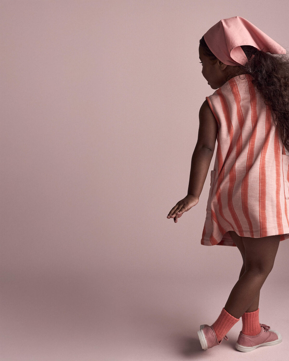 Toddler Girl Striped Pocket Dress - Orange - Image 5
