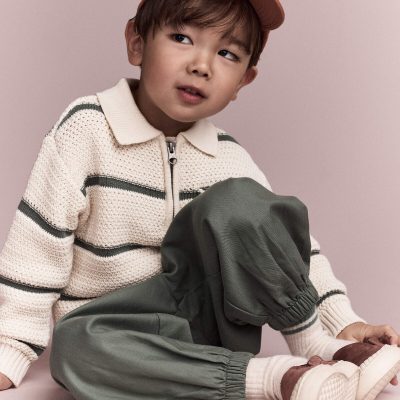 Toddler Boy Striped Quarter-Zip Sweater - Cream/Olive