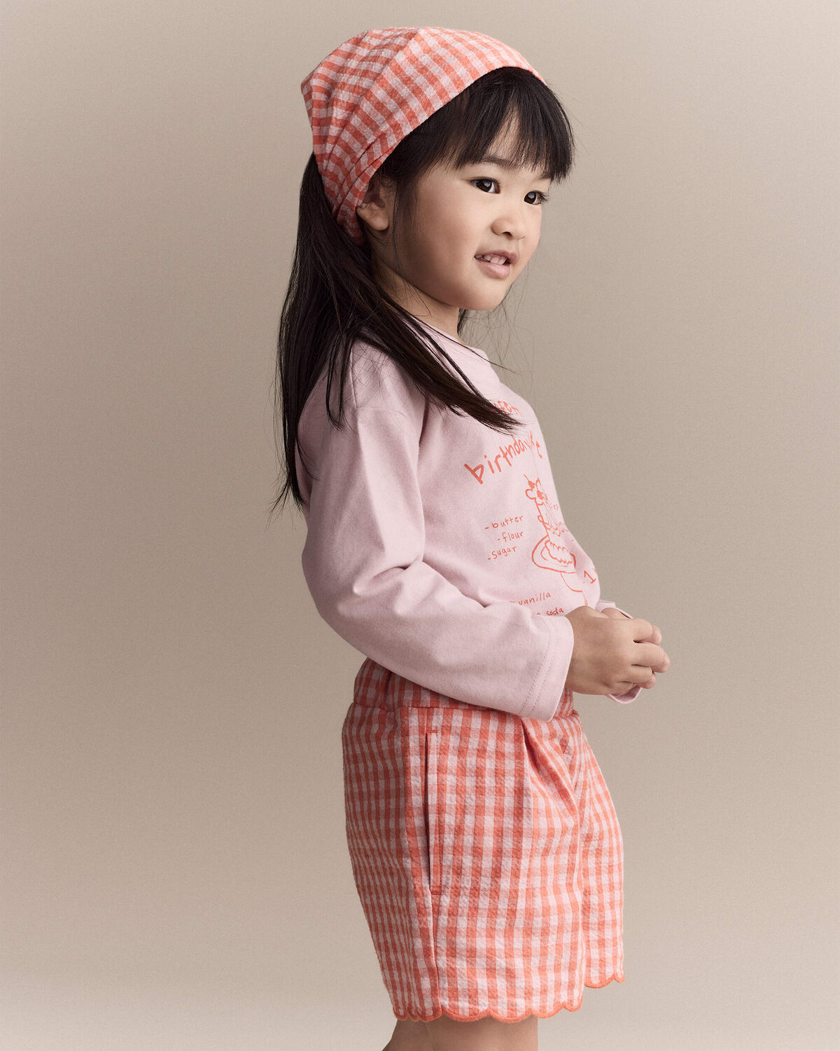 Toddler Girl Gingham Bandana Hair Scarf - Orange - Image 4