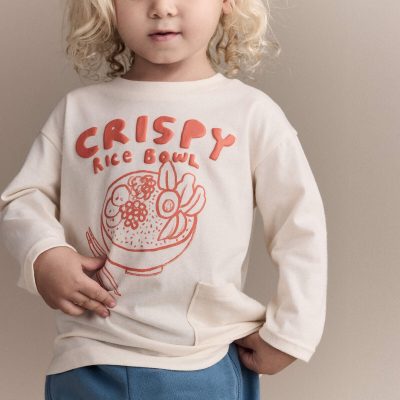 Toddler 'Crispy Rice Bowl' Long-Sleeve Relaxed Graphic Tee - Cream