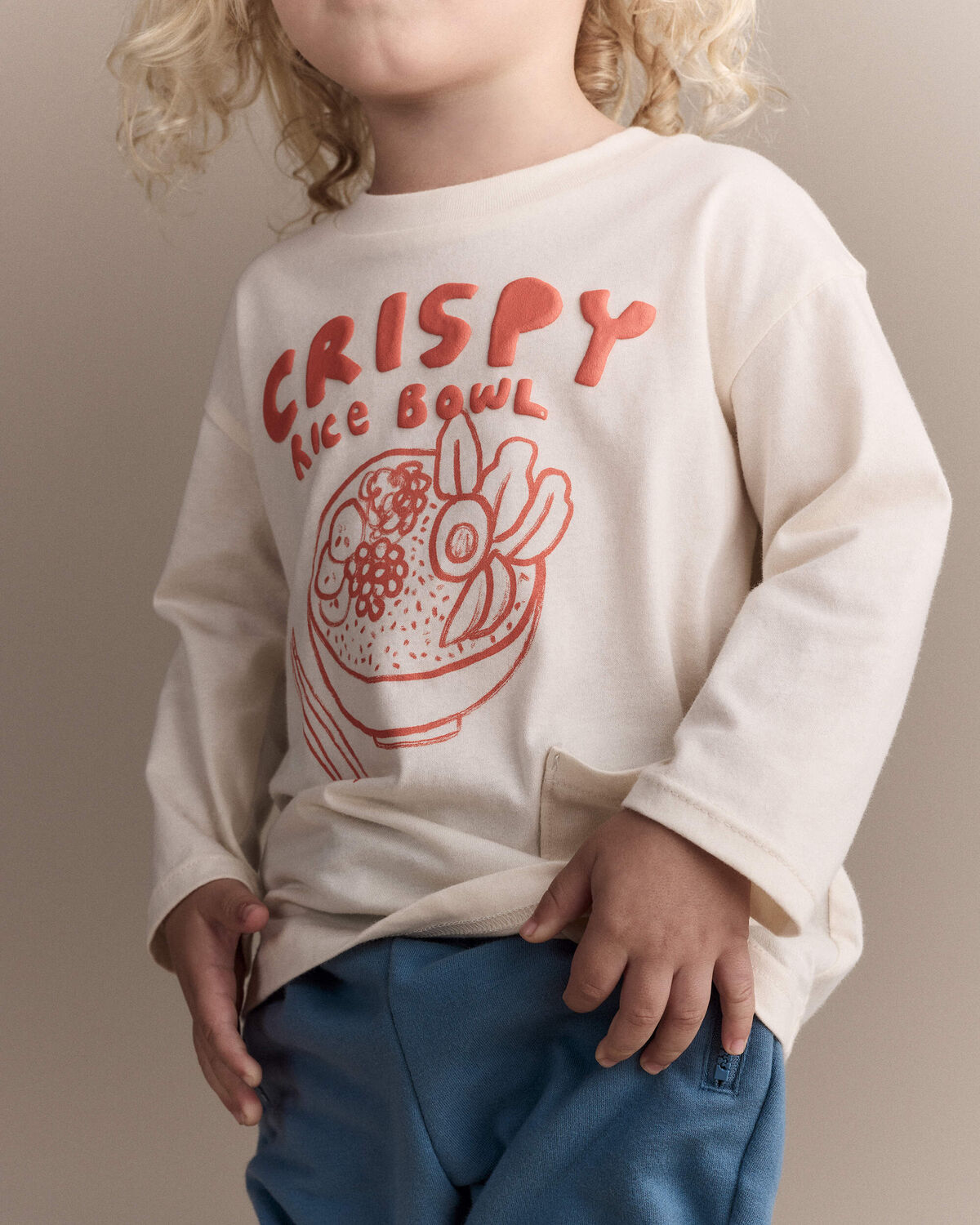 Toddler 'Crispy Rice Bowl' Long-Sleeve Relaxed Graphic Tee - Cream - Image 4