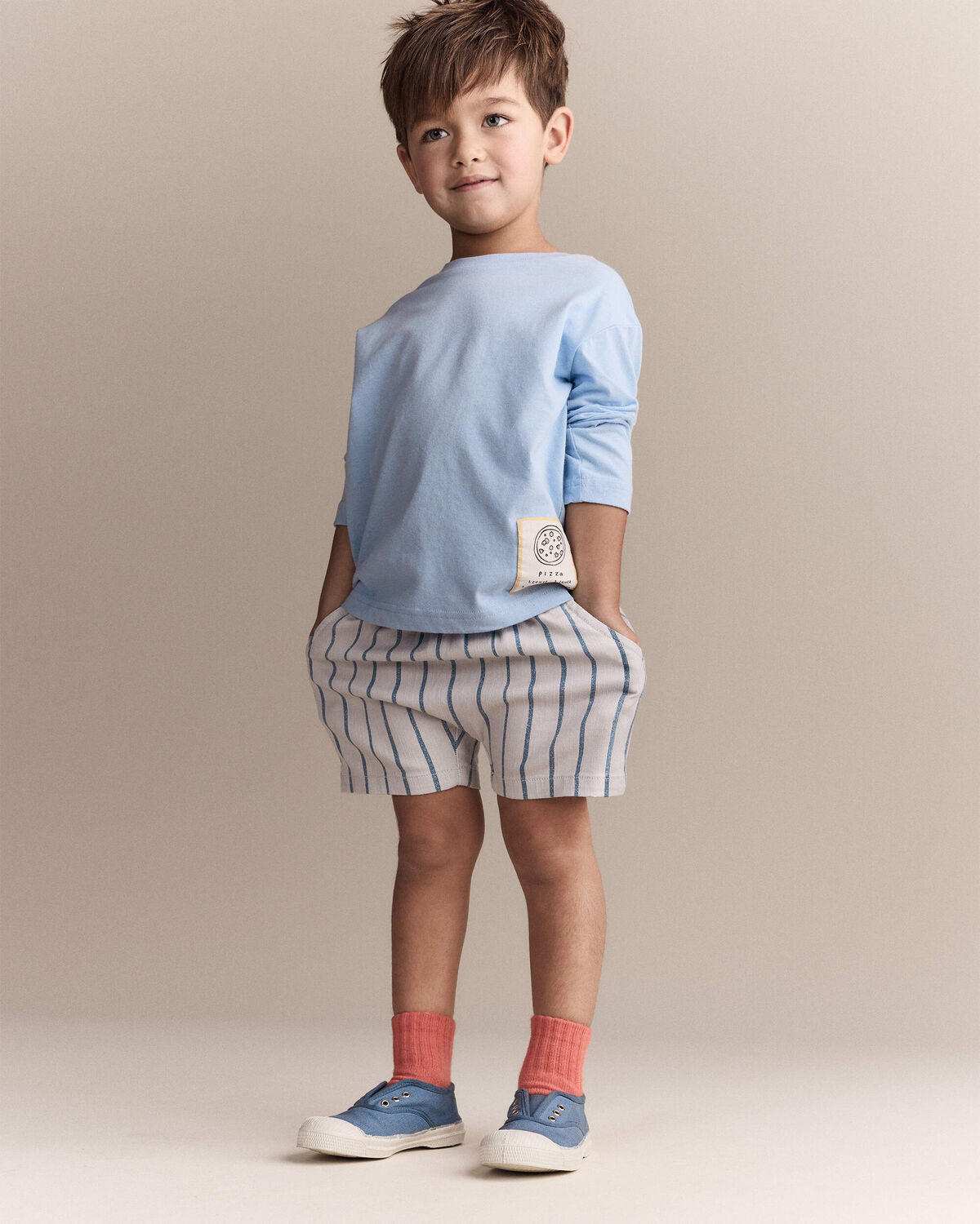 Toddler Pizza Long-Sleeve Relaxed Tee - Blue - Image 3