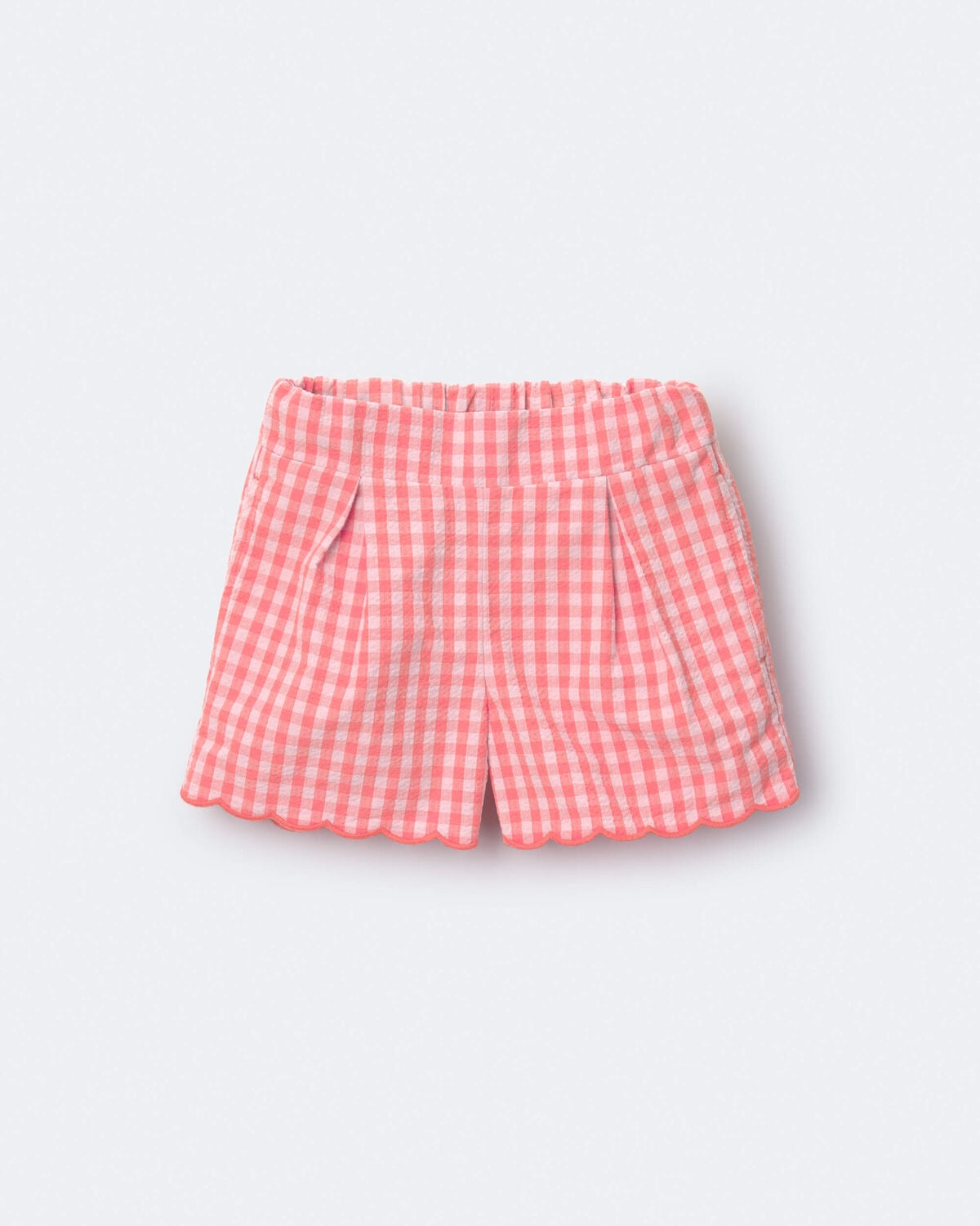Toddler Girl Gingham Scalloped Shorts - Orange - Image 2