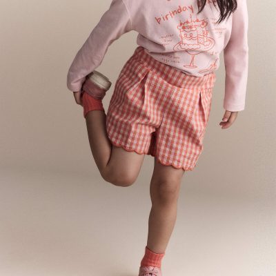 Toddler Girl Gingham Scalloped Shorts - Orange
