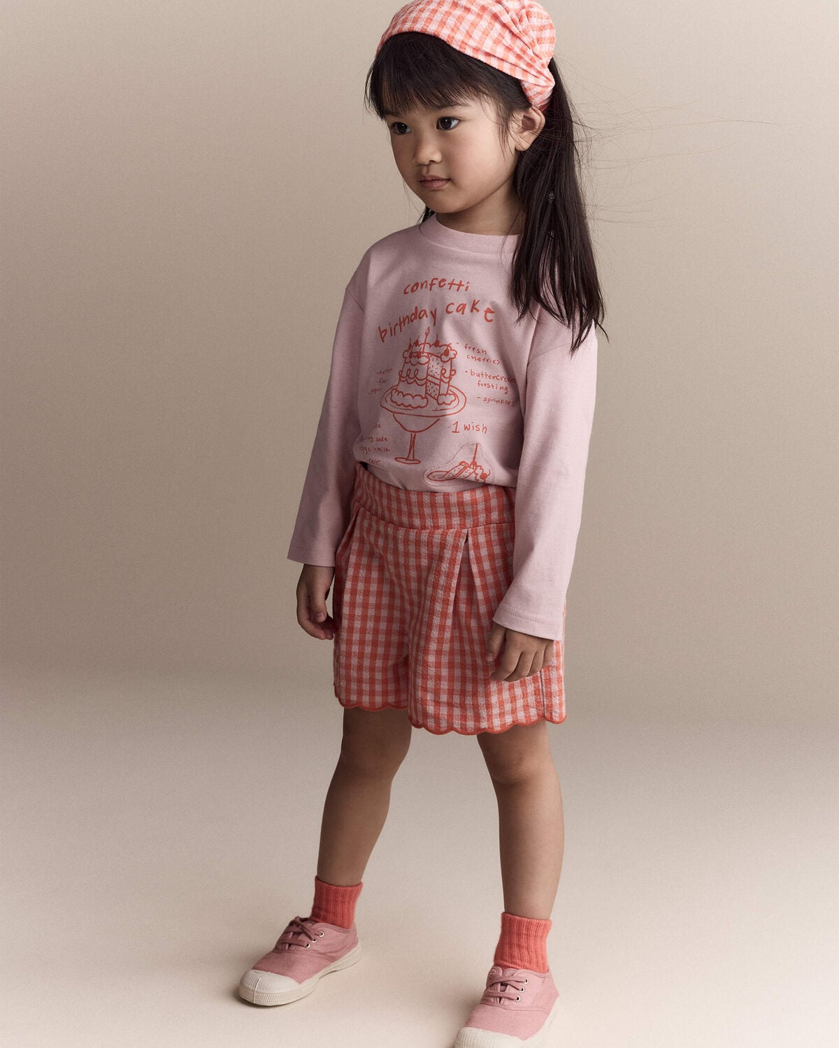 Toddler Girl Gingham Scalloped Shorts - Orange - Image 3
