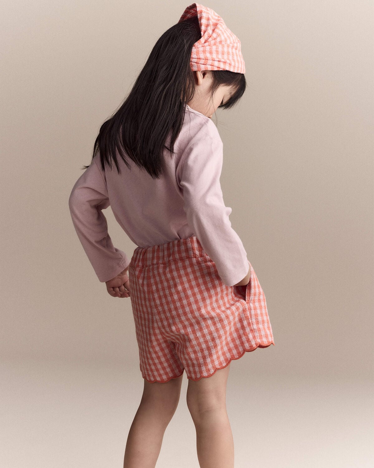 Toddler Girl Gingham Scalloped Shorts - Orange - Image 4