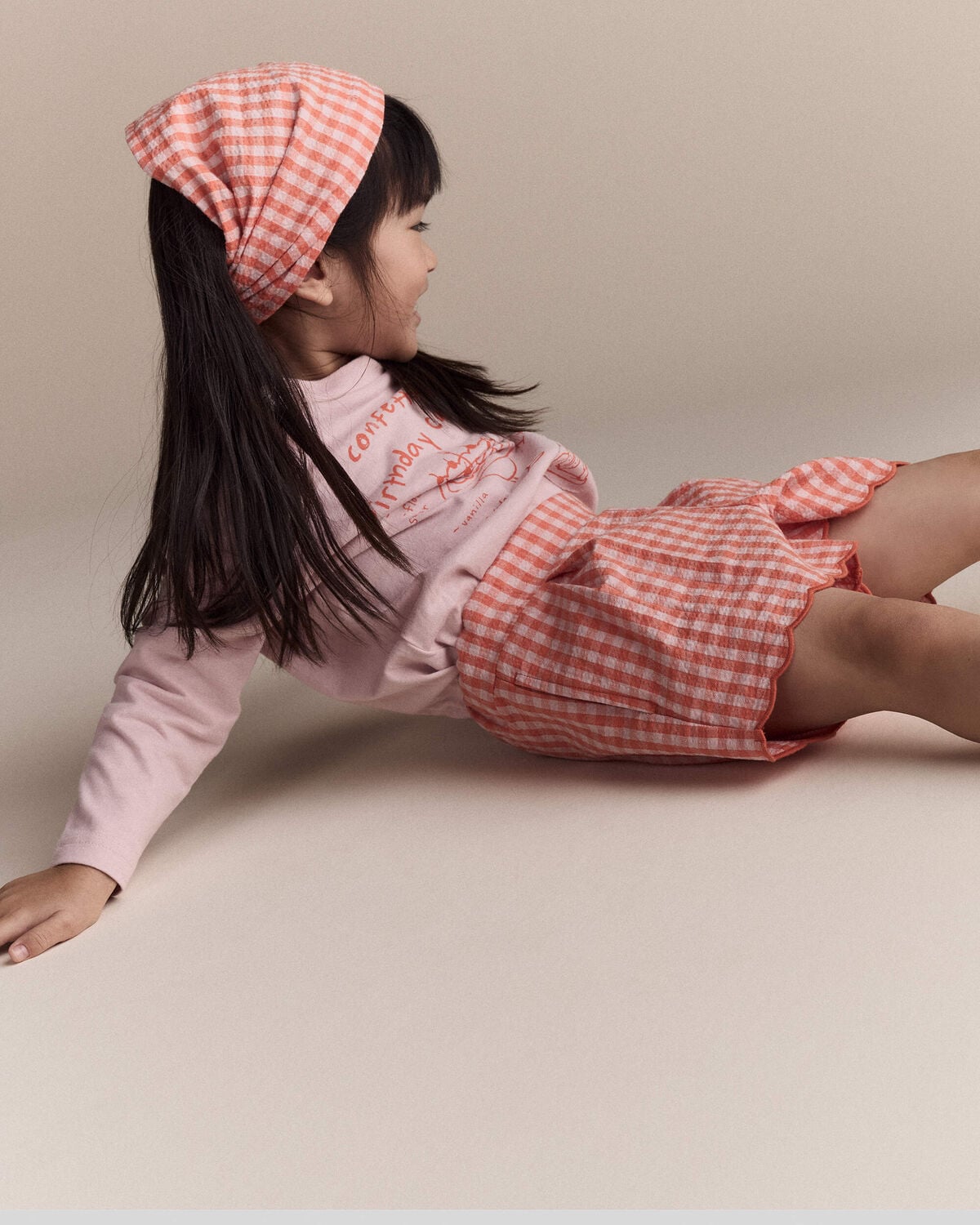 Toddler Girl Gingham Scalloped Shorts - Orange - Image 5