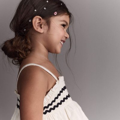 Toddler Girl Smocked Ric-Rac Tiered Top - Cream