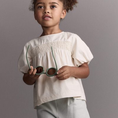 Toddler Girl Smocked Bubble Sleeve Top - Cream