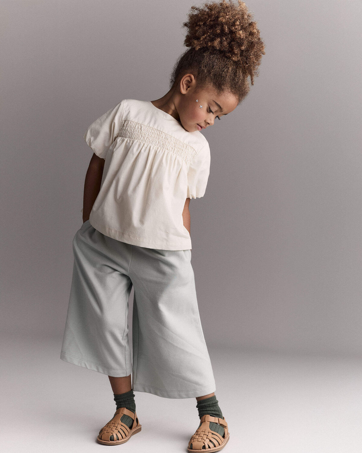 Toddler Girl Smocked Bubble Sleeve Top - Cream - Image 3