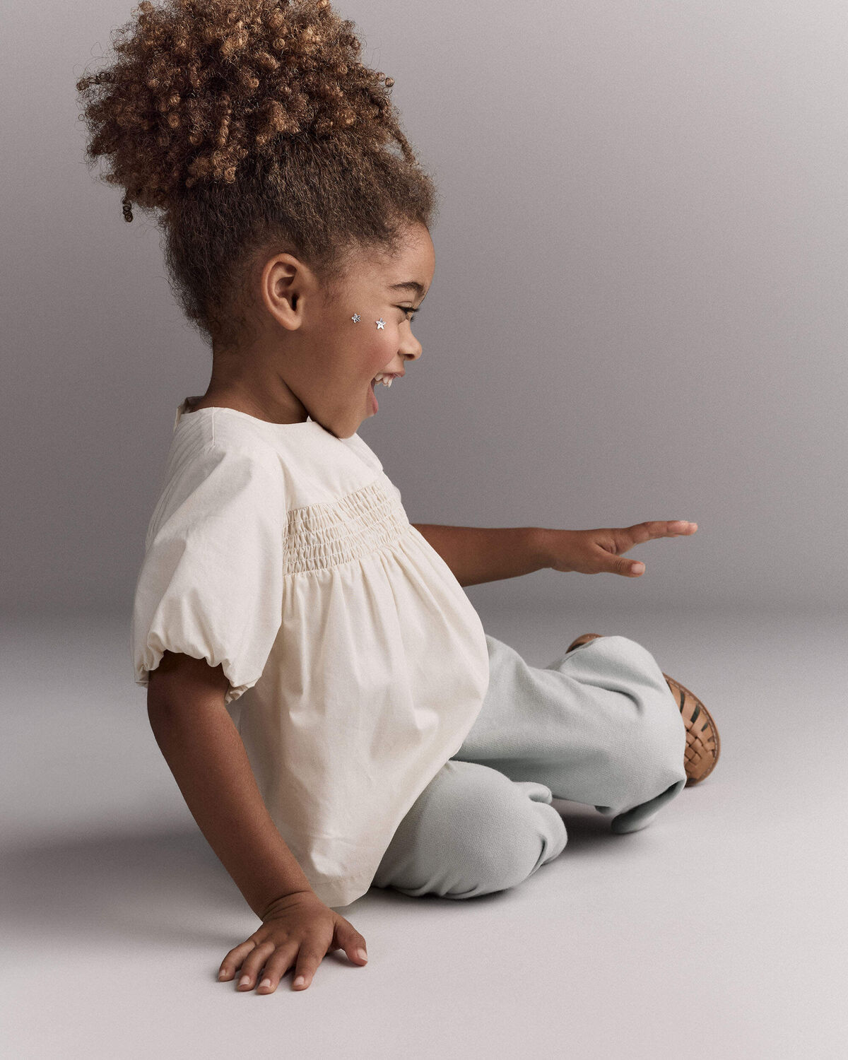 Toddler Girl Smocked Bubble Sleeve Top - Cream - Image 5