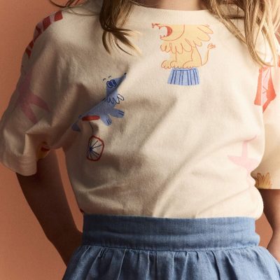 Toddler Dolman Tee in Circus Print - Cream