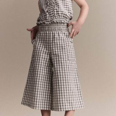 Toddler Girl Gingham Smocked Wide Leg Pant - Cream/Grey