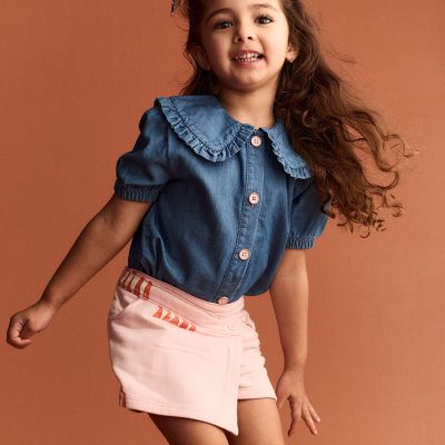 Toddler Girl Peter Pan Collar Top in Chambray