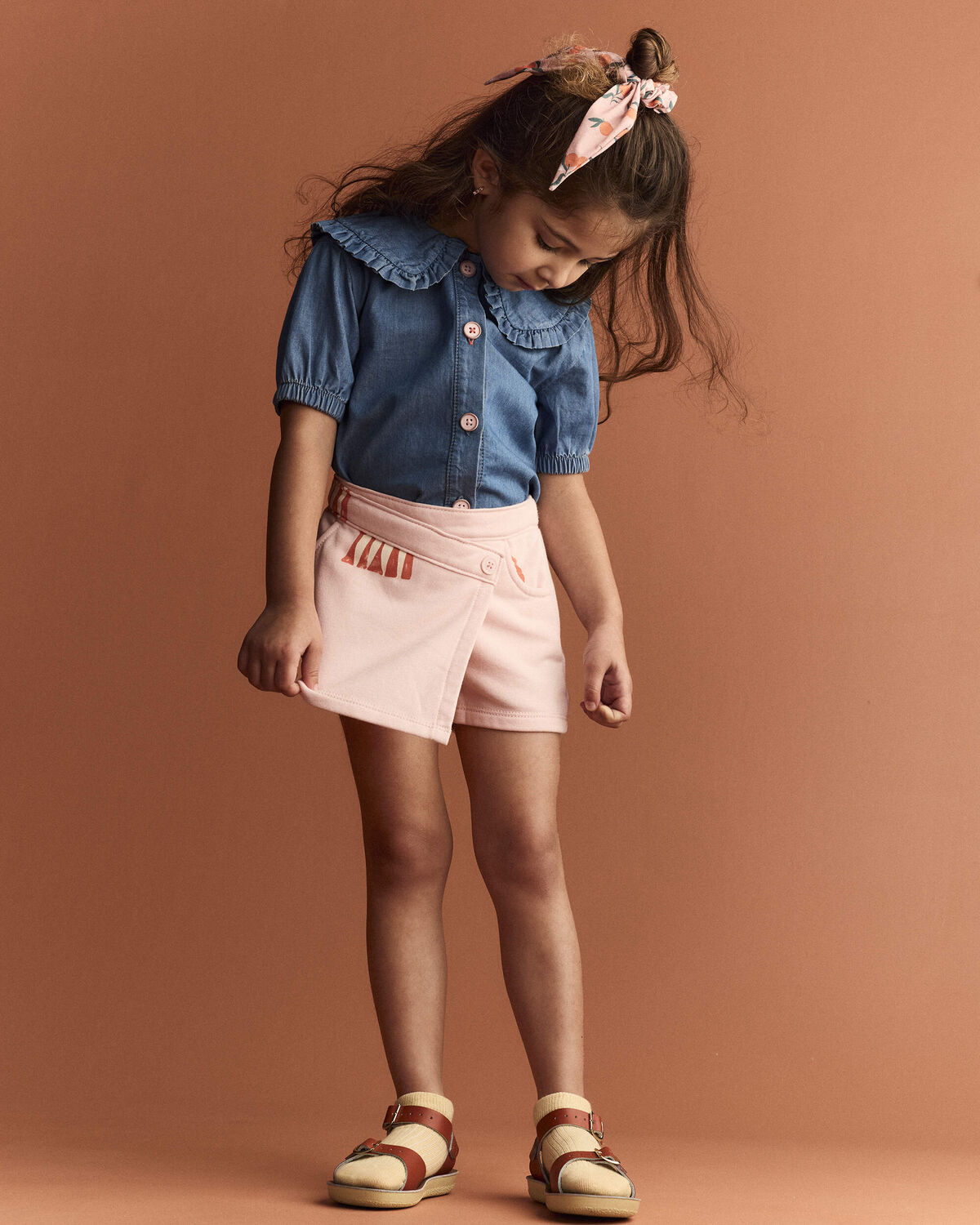Toddler Girl Peter Pan Collar Top in Chambray - Image 3