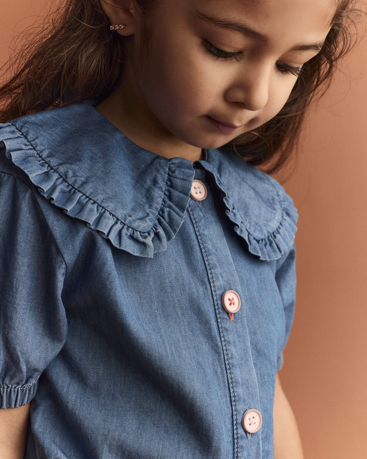 Toddler Girl Peter Pan Collar Top in Chambray - Image 4