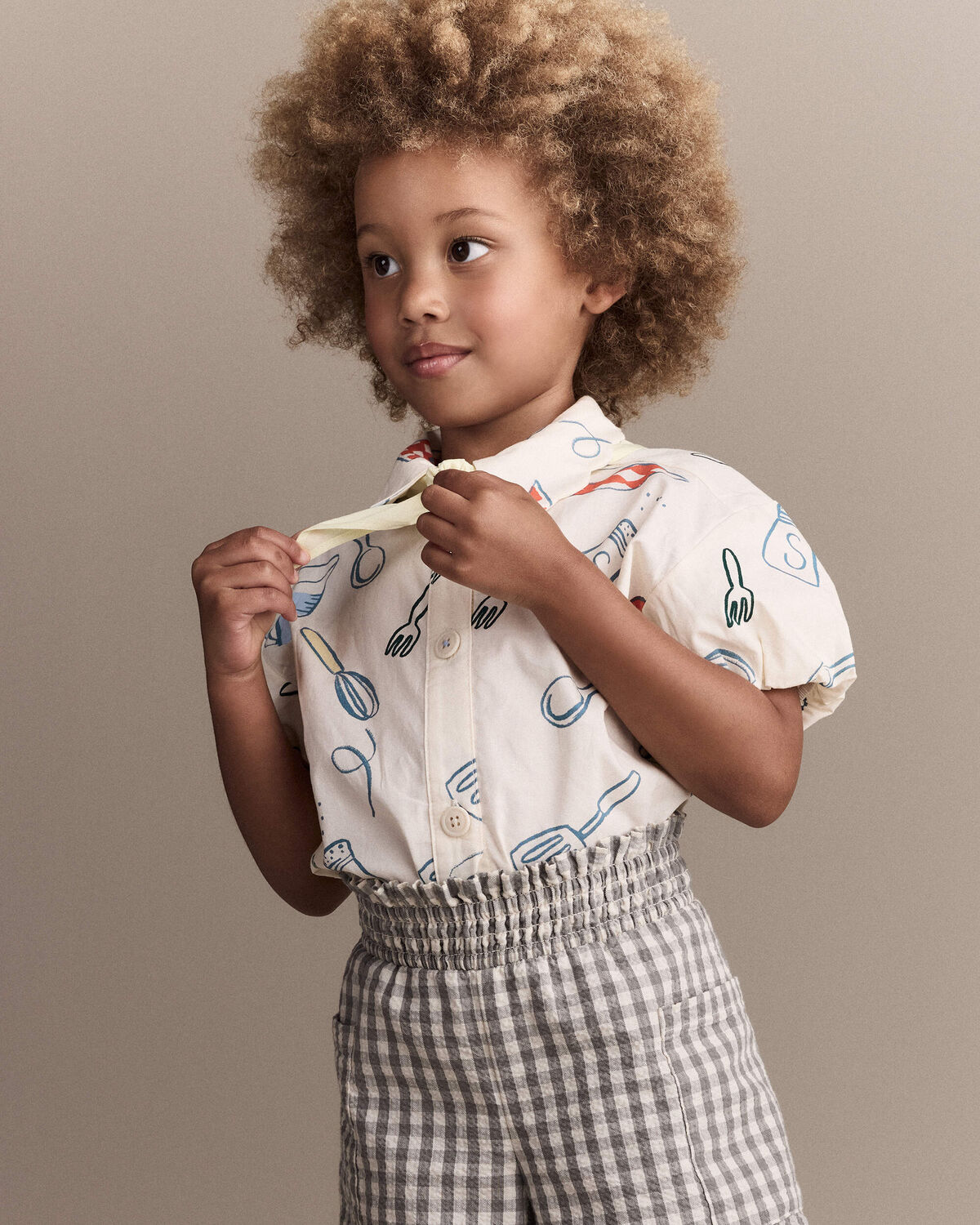 Toddler Girl Scalloped Collar Top in Baking Print - Cream - Image 3