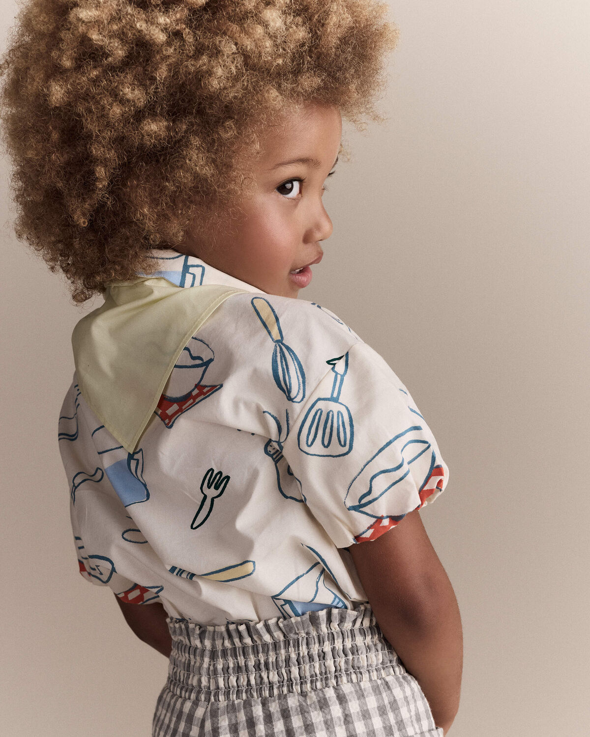 Toddler Girl Scalloped Collar Top in Baking Print - Cream - Image 4