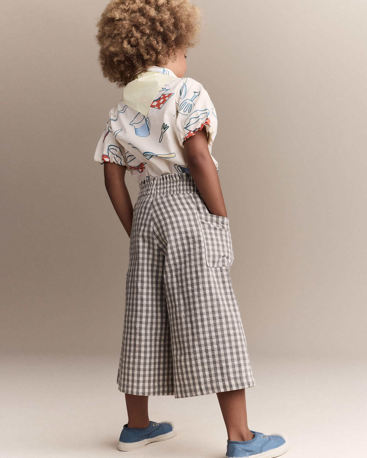 Toddler Girl Scalloped Collar Top in Baking Print - Cream - Image 5