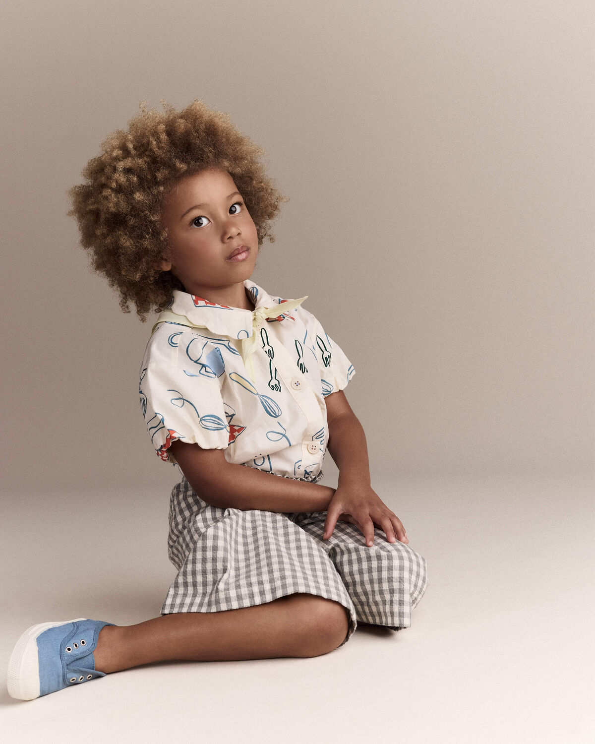 Toddler Girl Scalloped Collar Top in Baking Print - Cream - Image 6