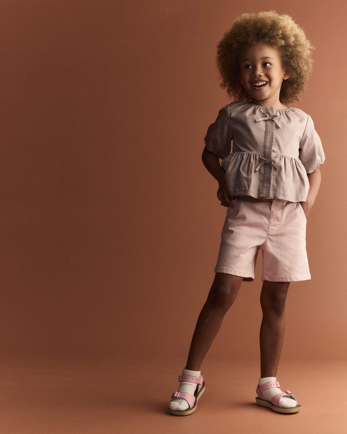 Toddler Girl Puff-Sleeve Peplum Top - Mauve - Image 3