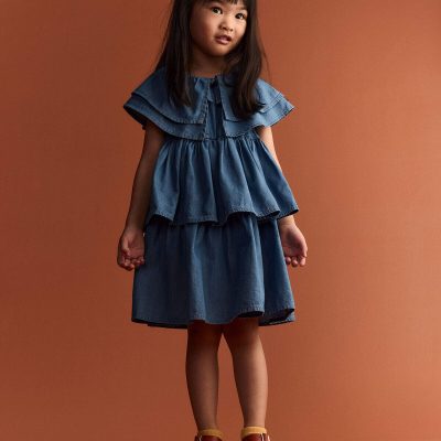 Toddler Girl Ruffle Tiered Dress in Chambray - Blue