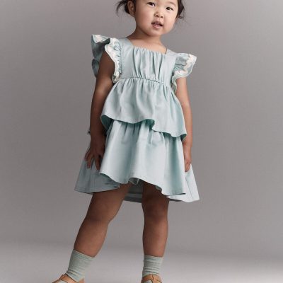 Toddler Girl Ruched Tiered Dress - Light Blue