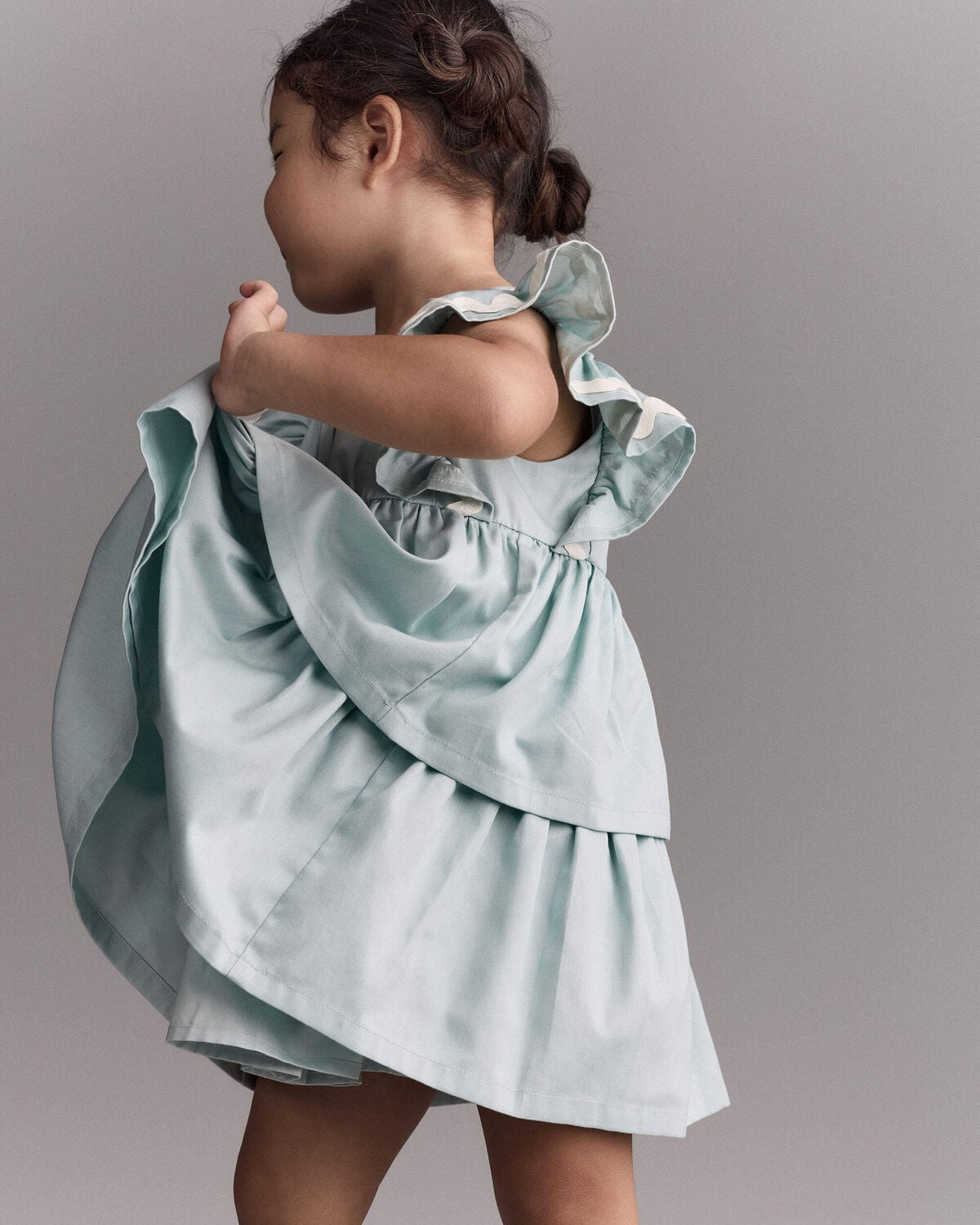 Toddler Girl Ruched Tiered Dress - Light Blue - Image 3