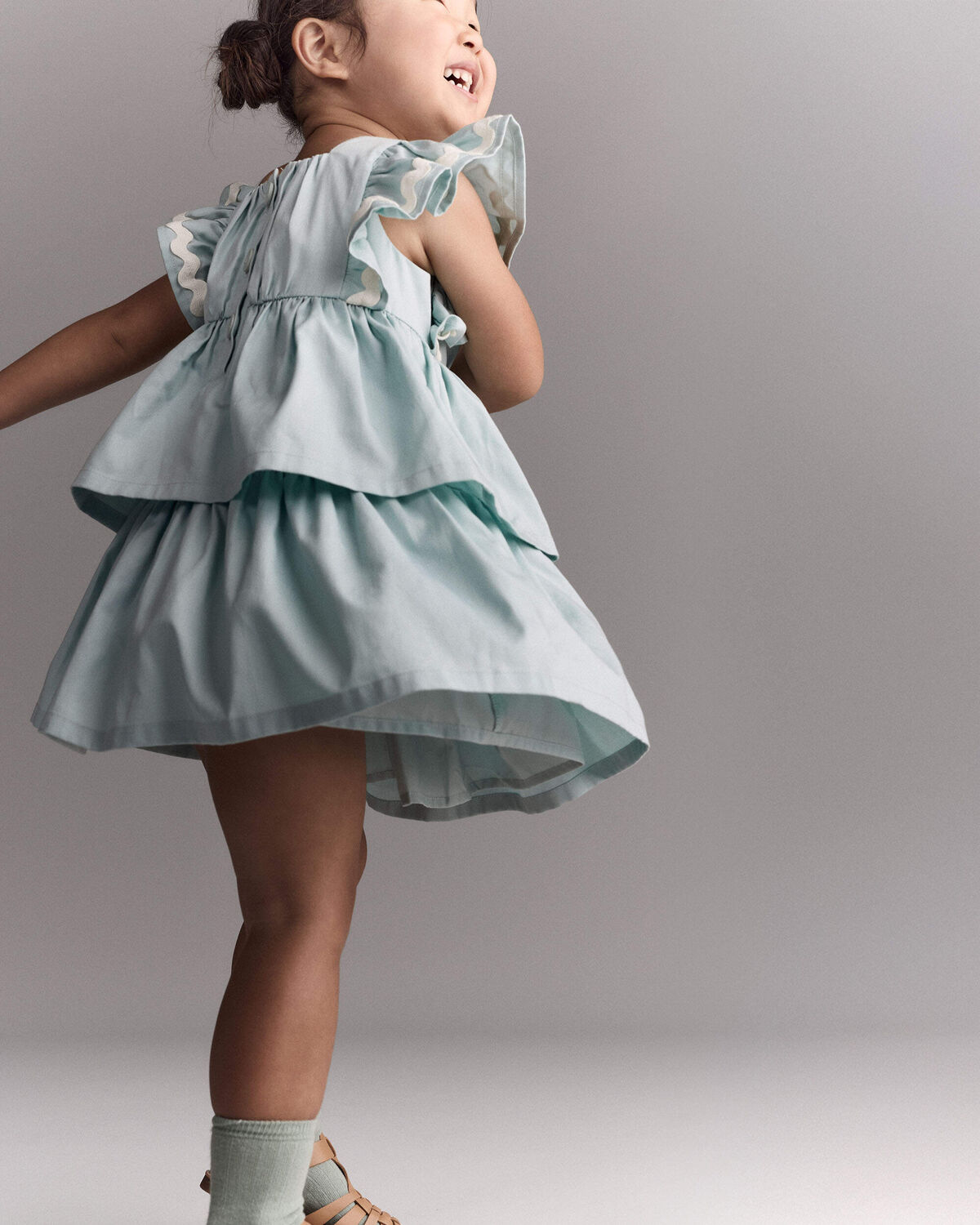 Toddler Girl Ruched Tiered Dress - Light Blue - Image 4