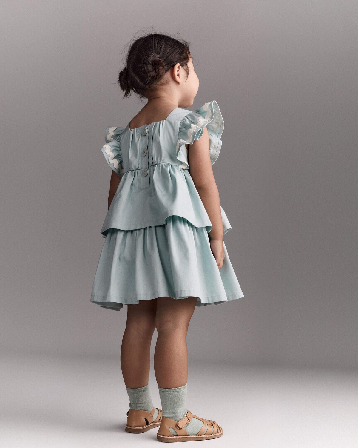 Toddler Girl Ruched Tiered Dress - Light Blue - Image 5