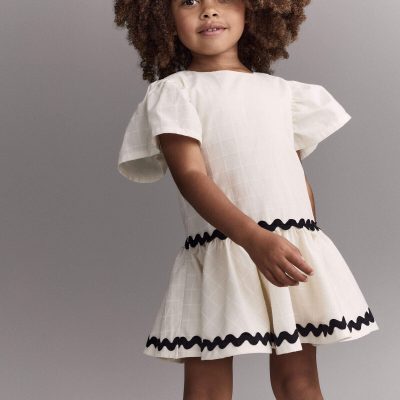 Toddler Girl Ric-Rac Short-Sleeve Dropwaist Dress - Cream