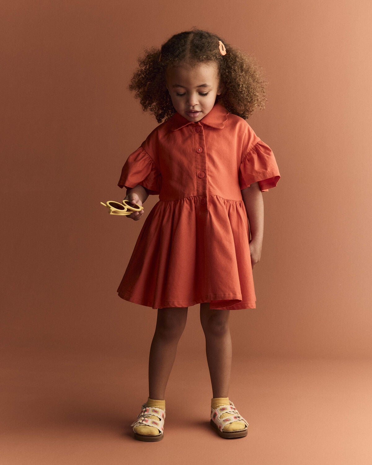 Toddler Girl Ruffle Collar Flowy Dress - Orange - Image 4