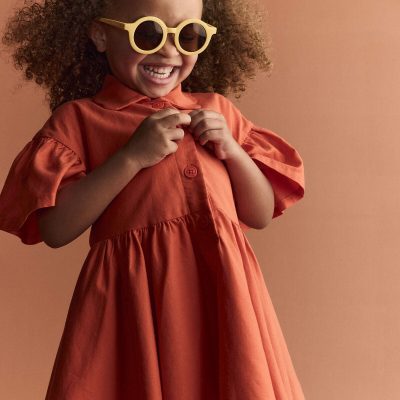 Toddler Girl Ruffle Collar Flowy Dress - Orange