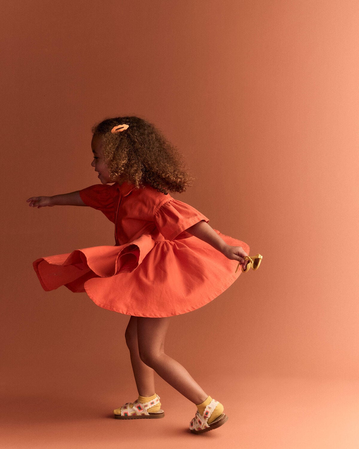 Toddler Girl Ruffle Collar Flowy Dress - Orange - Image 5