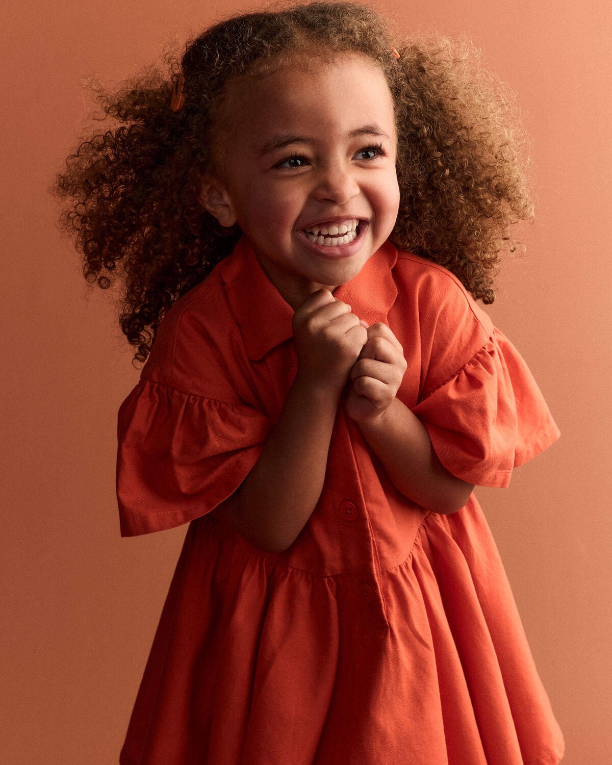 Toddler Girl Ruffle Collar Flowy Dress - Orange - Image 6