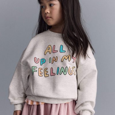 Toddler Girl 'In My Feelings' Wide-Arm Sweatshirt - Heathered Grey