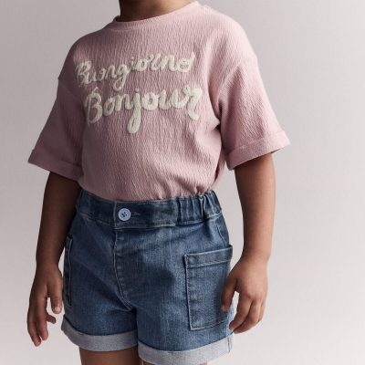 Toddler Girl Mom Shorts in Denim