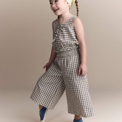 Toddler Girl Gingham Peplum Top with Bows - Cream/Grey