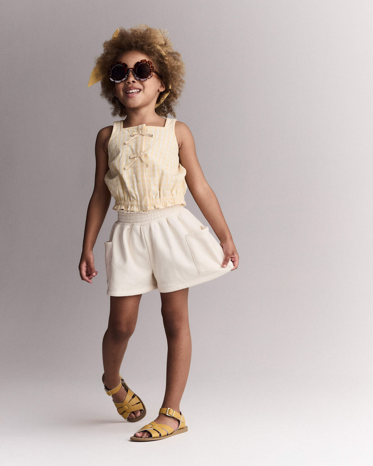 Toddler Girl Fleece Swing Shorts with Pockets - Cream - Image 3