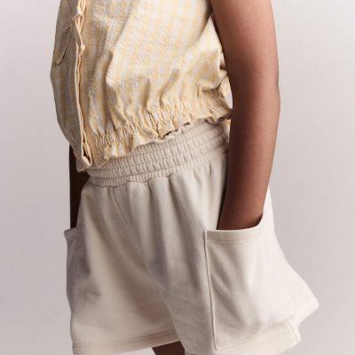 Toddler Girl Fleece Swing Shorts with Pockets - Cream