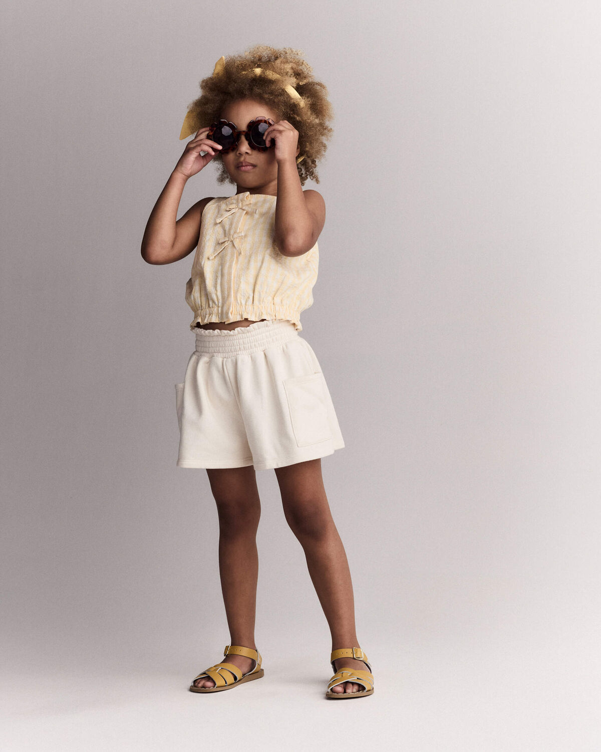 Toddler Girl Fleece Swing Shorts with Pockets - Cream - Image 4