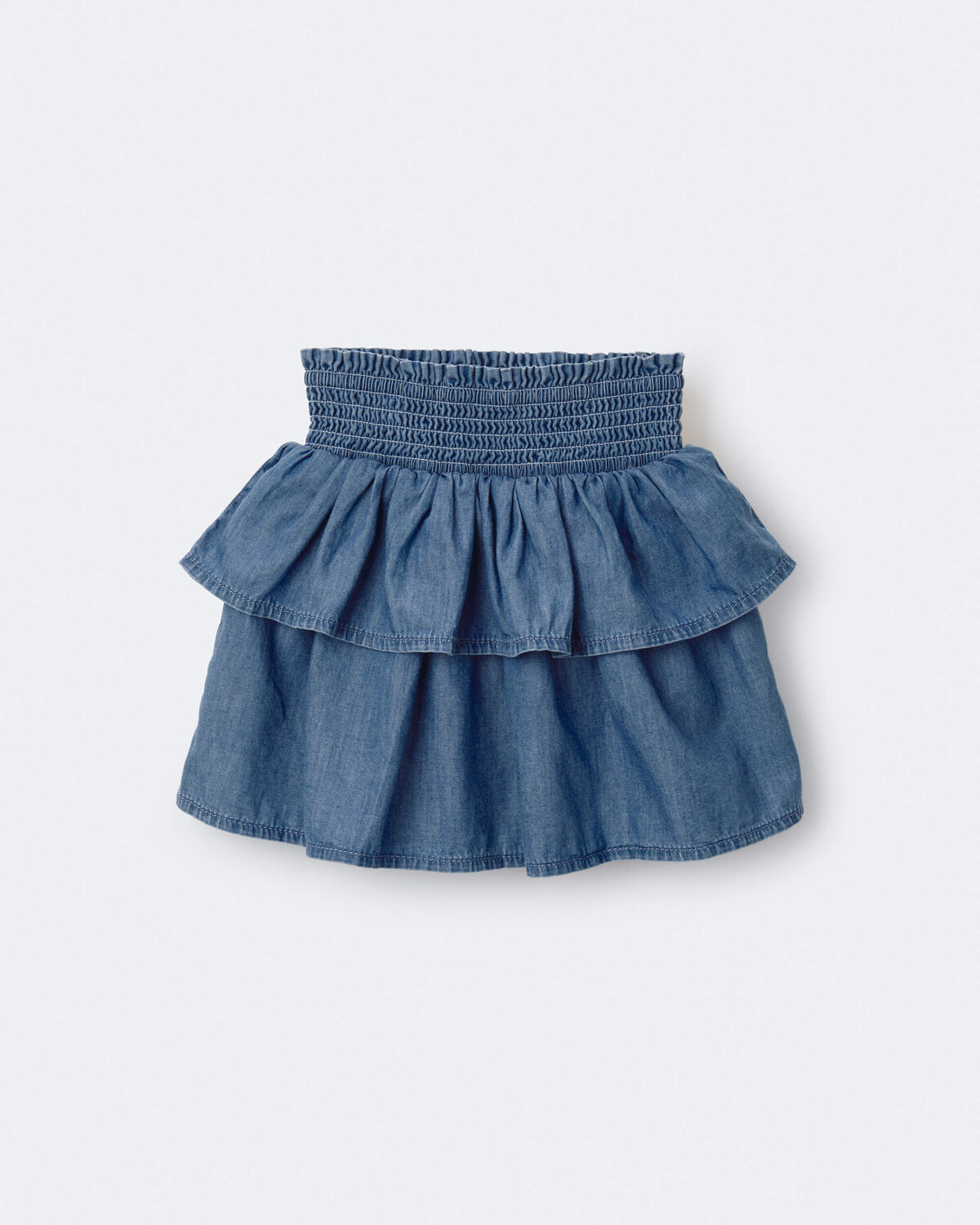 Toddler Girl Smocked Tiered Skirt in Chambray - Image 4